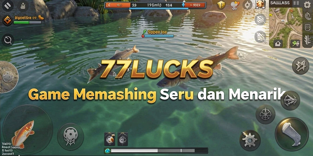 Tampilan screenshot utama 77LUCKS menampilkan aksi memancing yang mendebarkan.