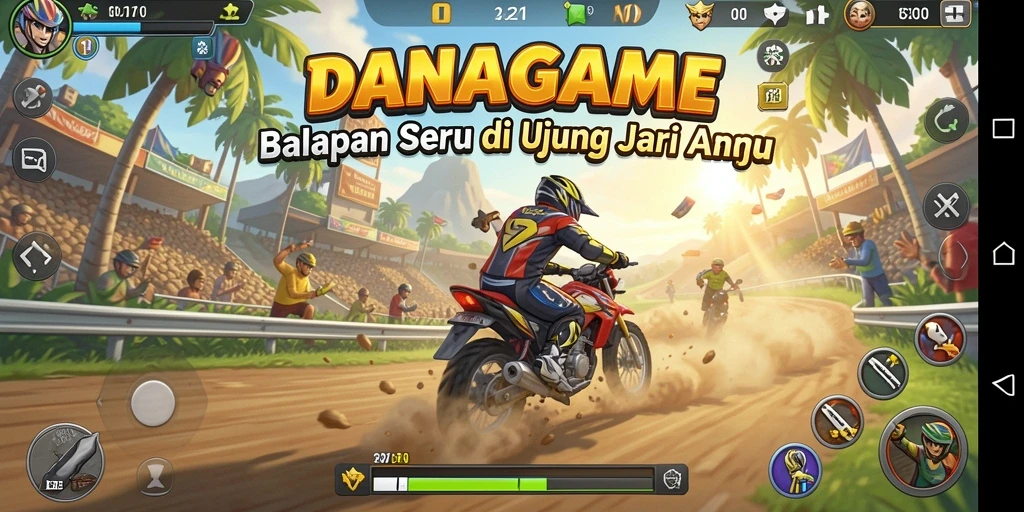 Tampilan seru dari gameplay balapan yang menegangkan dalam DANAGAME.