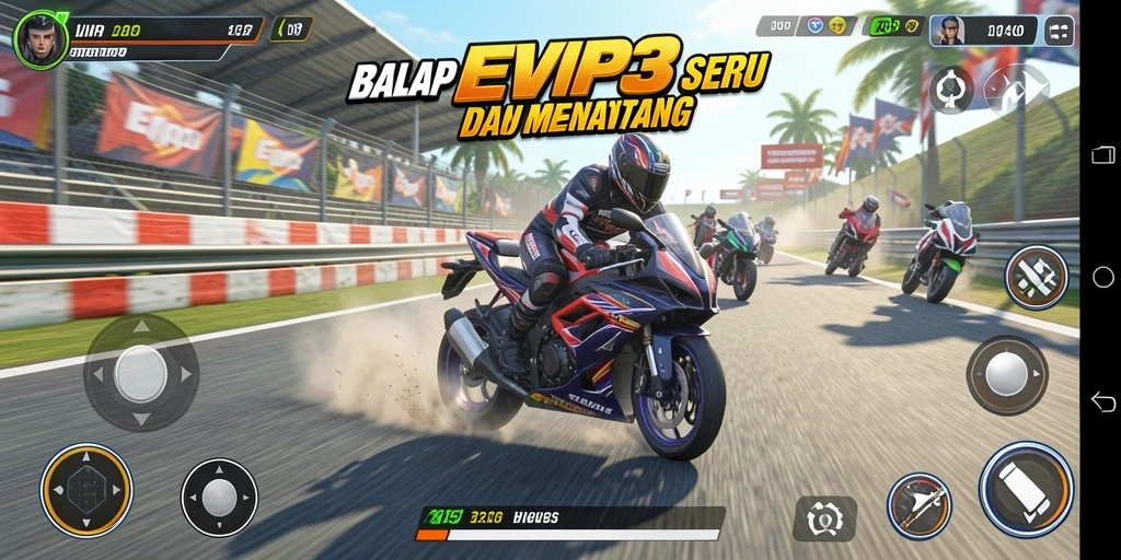 Tampilan gameplay balap motor yang mendebarkan di EVIP3.