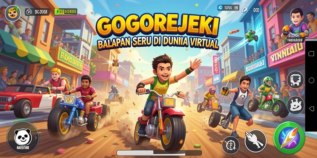 Tampilan gameplay menantang di GOGOREJEKI dengan berbagai trek dan mobil.