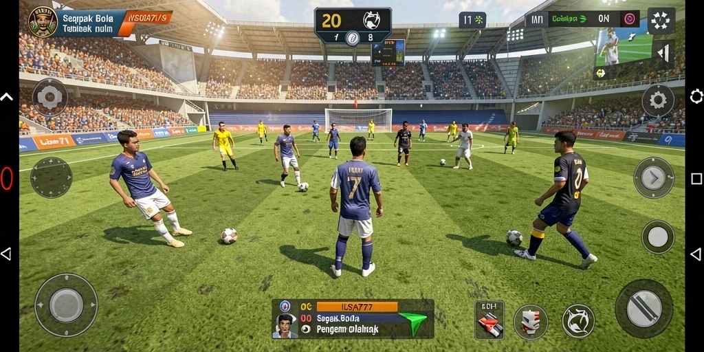 Tampilan gameplay LUSA777 menampilkan lapangan sepak bola yang dinamis dan realistis.
