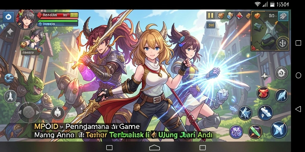 Tampilan seru gameplay MPOID dengan aksi karakter anime.