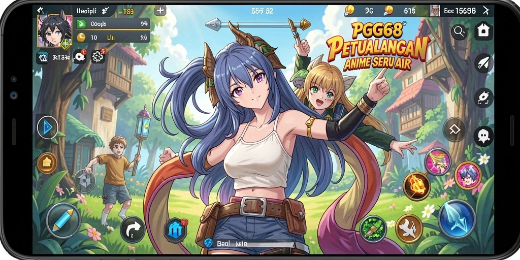 Tampilan gameplay PGG68 dengan karakter anime yang menarik dan aksi seru.