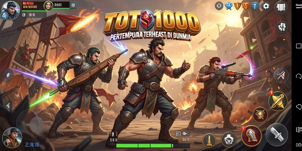 Screenshot gameplay TOTO1000 menampilkan aksi pertempuran yang intens.
